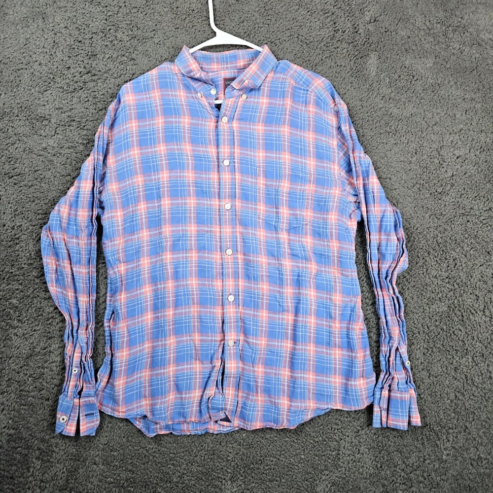 UNTUCKit Mens X-Large Linen Button Up Plaid Shirt Long Sleeve Casual